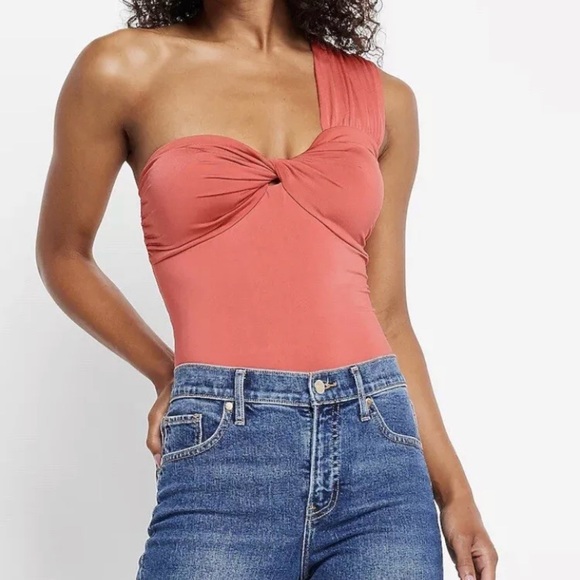 Express Body Contour One-Shoulder Coral Body Suit - Picture 1 of 6
